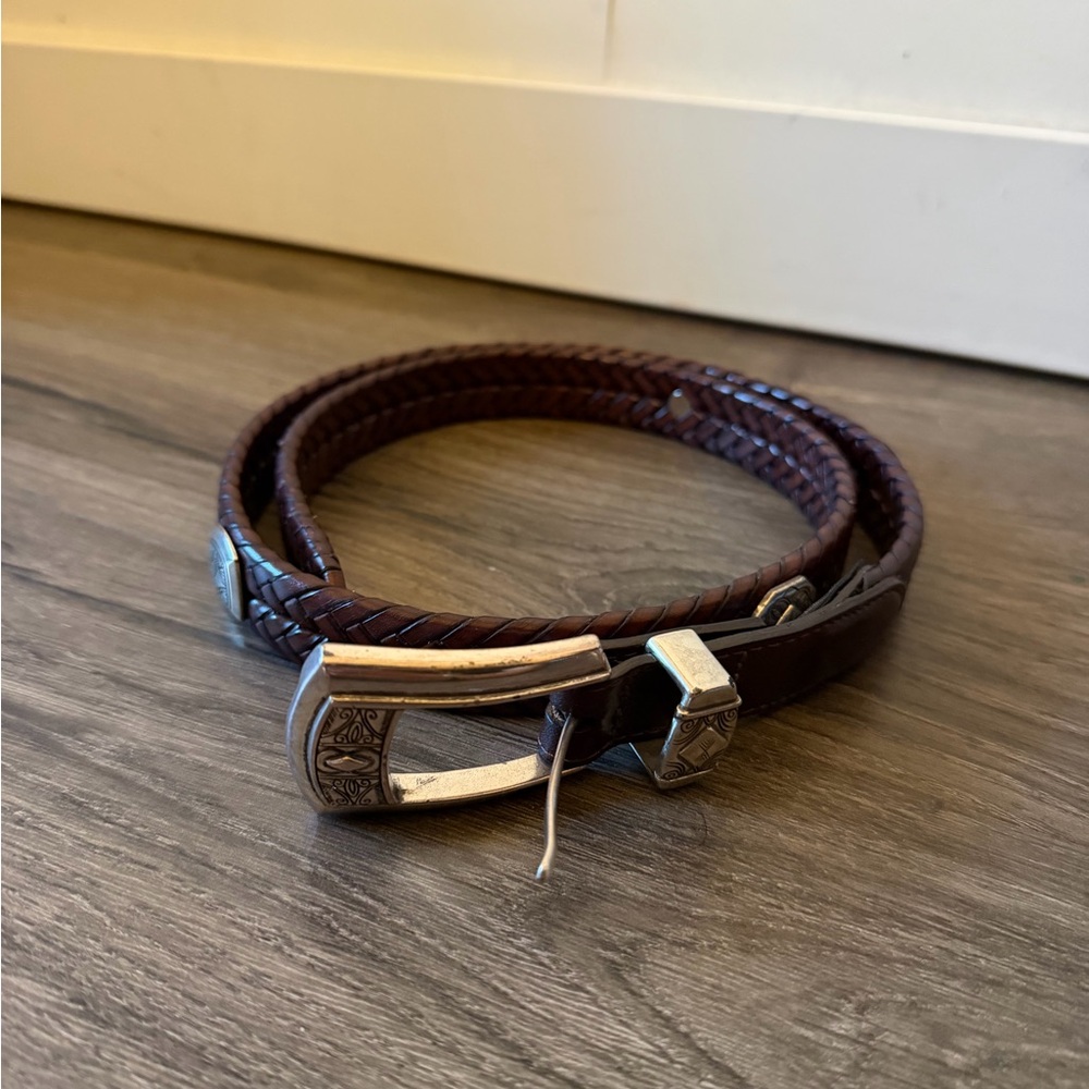 Brighton Q2108 Brown Braided Silver Buckle & Accent Leather Belt Size L